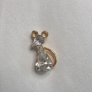 Gold Tone Crystal Mouse Lapel Pin